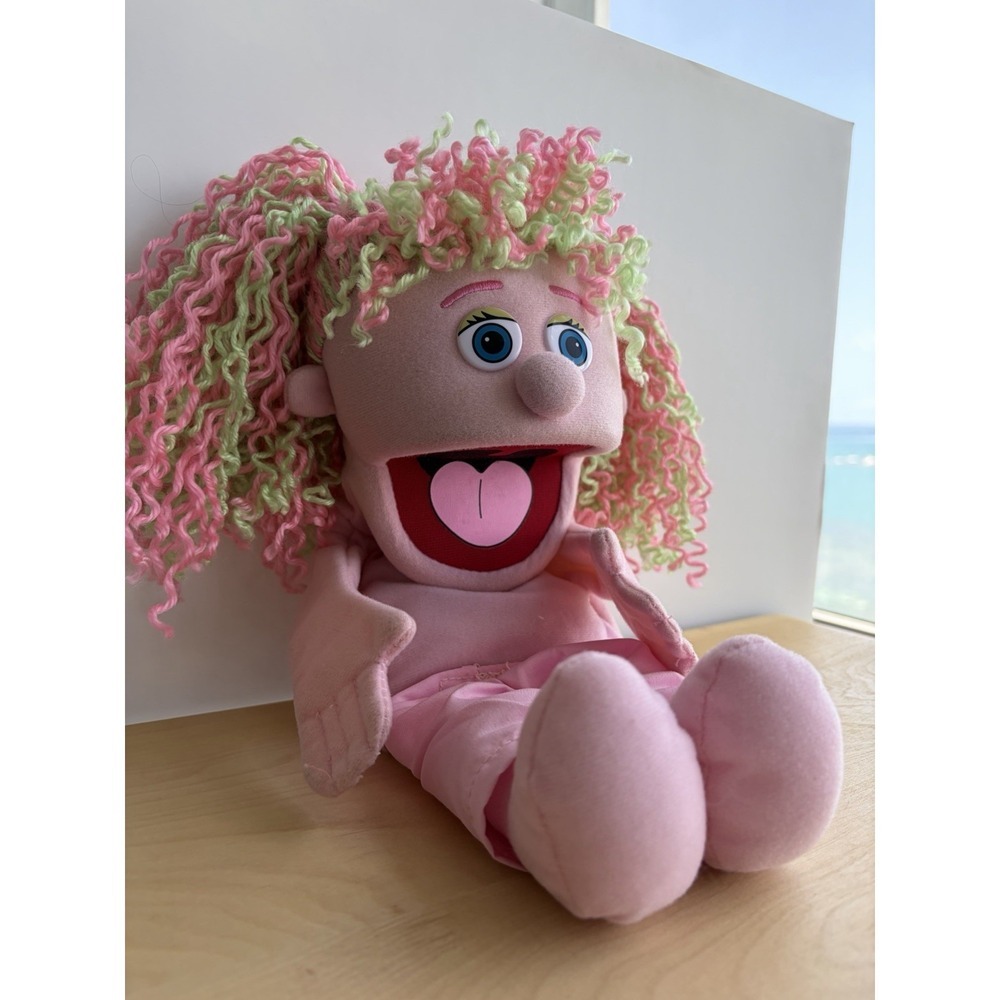 Silly Puppets 14in Kimmie Pink Girl Hand Puppet Pink Green Curly Hair Toy